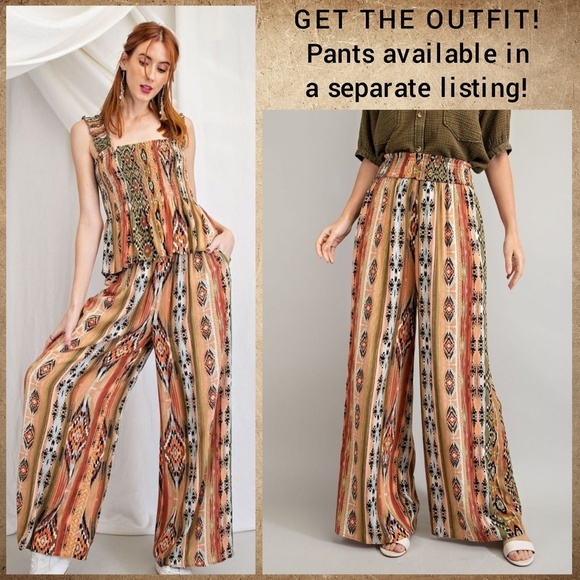 EASEL Smocked Fitted Stretchy Sleeveless Bodice W/Pleated Peplum Aztec Print Top - Picture 10 of 16